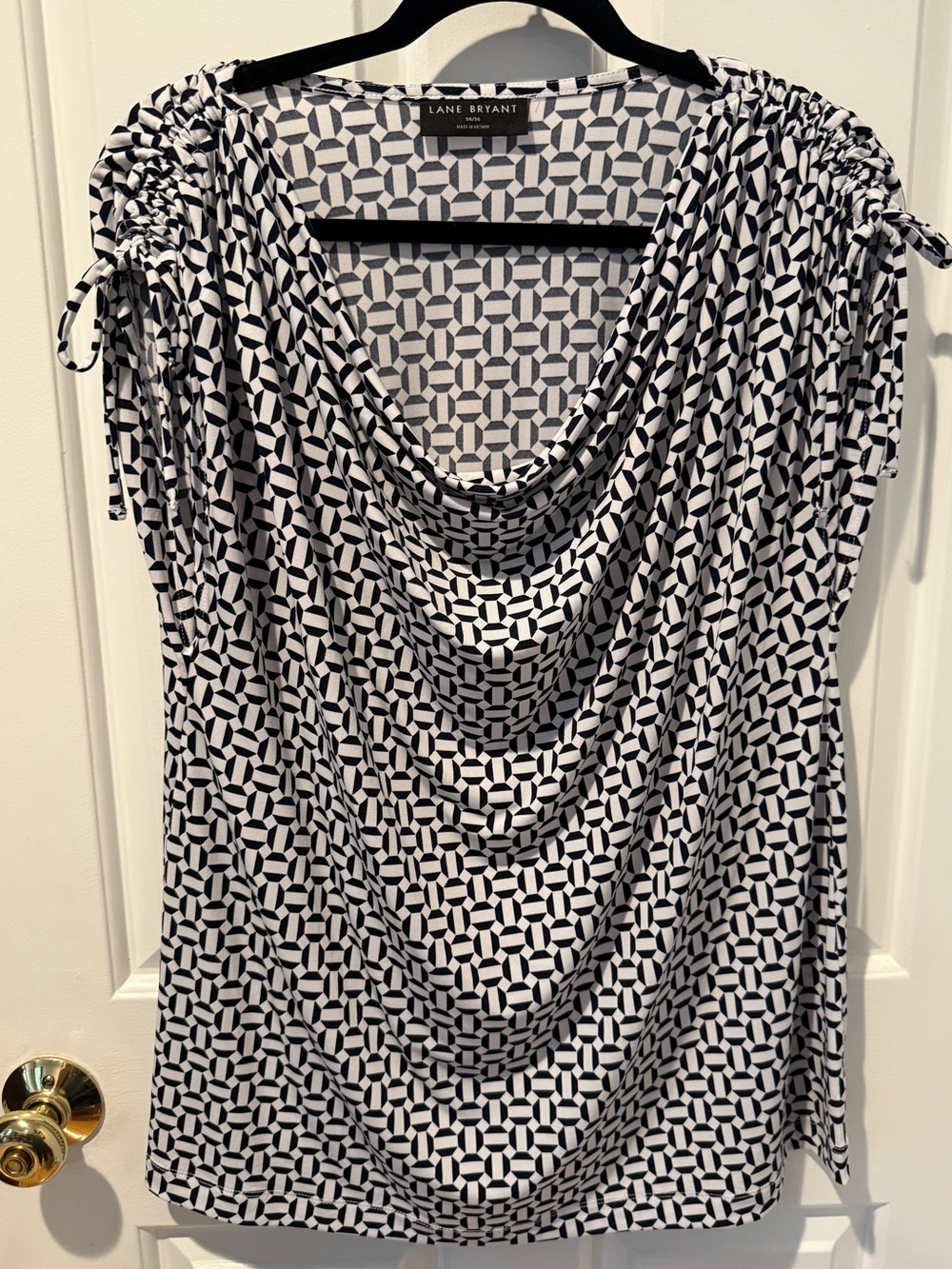 Lane Bryant Navy & White Geometric Draped Cowl-Neck Top 14/16